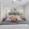 a bedroom with a bed and a fan